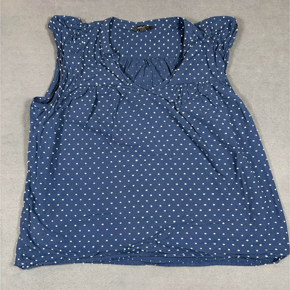 Banana Republic Blouse Womens M Blue Polka Dot Sleeveless V-Neck Cotton